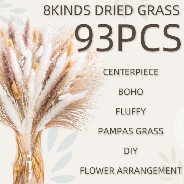 Natural Pampas Grass 8kind Grass Mix Bouquet | Dried Pampas Bouquet for Wedding Boho Flowers Home Table Decor Desk Decor, Rustic Farmhouse Decor (93PCS) 3