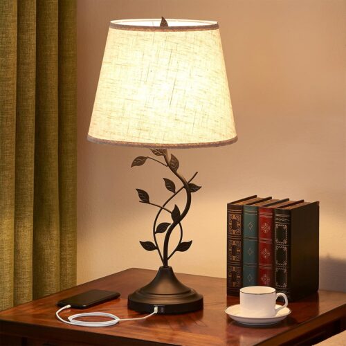 81cFF-m+apL._AC_SL1500_ USB Charging Bedside Nightstand Lamp for Living Room and Bedroom - Traditional Tall Retro Desk Lamp with USB-A and USB-C Ports