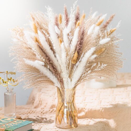 91H4M1BQrkL._AC_SL1500_ Natural Pampas Grass 8kind Grass Mix Bouquet | Dried Pampas Bouquet for Wedding Boho Flowers Home Table Decor Desk Decor, Rustic Farmhouse Decor (93PCS)