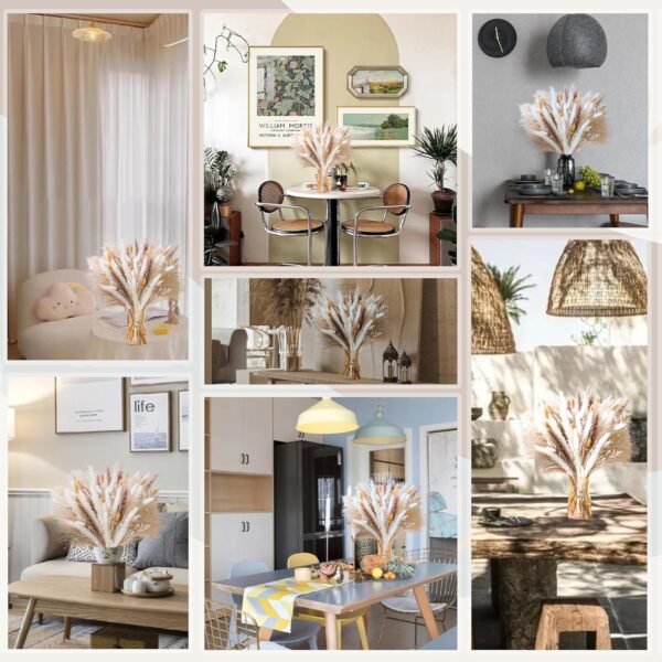 Natural Pampas Grass 8kind Grass Mix Bouquet | Dried Pampas Bouquet for Wedding Boho Flowers Home Table Decor Desk Decor, Rustic Farmhouse Decor (93PCS) 2