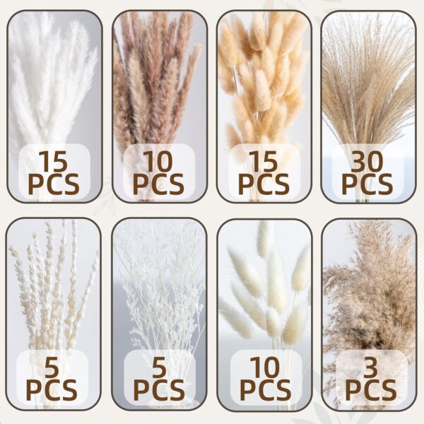 Natural Pampas Grass 8kind Grass Mix Bouquet | Dried Pampas Bouquet for Wedding Boho Flowers Home Table Decor Desk Decor, Rustic Farmhouse Decor (93PCS) 4