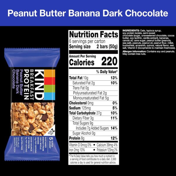 Breakfast, Healthy Snack Bar, Peanut Butter Banana Dark Chocolate, Gluten Free Breakfast Bars, 8g Protein, 1.76 OZ Packs (6 Count) 2