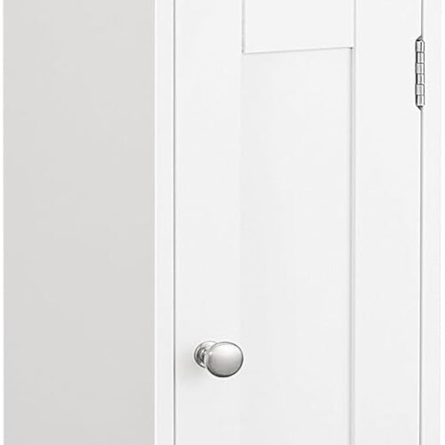 1 Small Bathroom Storage Corner Floor Cabinet with Door and Shelves, Bathroom Storage Organizer, Narrow Bathroom Toilet Paper Storage Cabinet, Adjustable Shelves, White