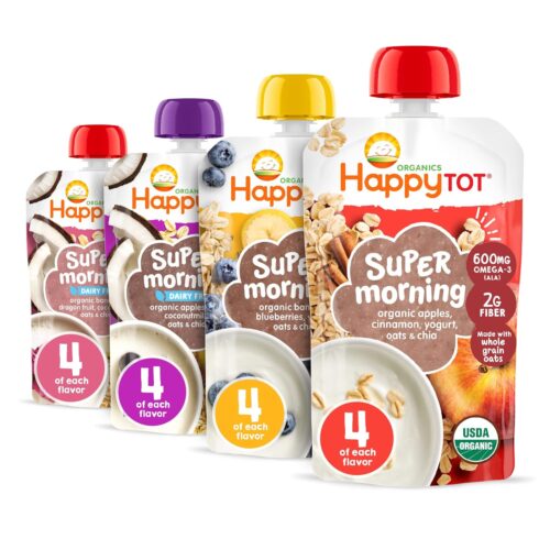 Organics Stage 4 Baby Food Pouches, Gluten Free, Super Morning Fruit & Oat Variety Pack Blend 4 Oz (Pack of 16)