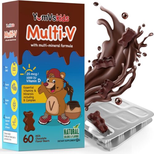 Kids Multivitamin Chewable Chocolate Bears - Multivitamin for Kids Supplement - 16 Vitamins & Minerals - Vitamins Including D, Zinc, C, B Complex & More, 60 Count Pack of 1