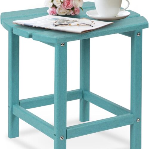 1 Outdoor Side Table, Adirondack HDPE Square Plastic Patio End Tables for Outside & Indoor Use, Weather Resistant and Easy Maintenance
