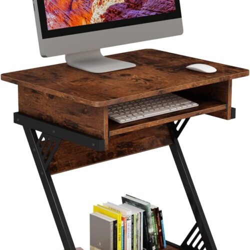 1 24 Inch Small Computer Desk, 30 Inch Tall Computer Desk with Drawers, Corner Computer Desk with Wheels, Gaming Desk for Bedroom, Home, Office, Brown