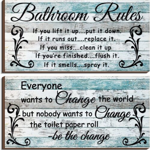 2 Pieces Funny Bathroom Signs Bathroom Wall Decor Toilet Wall Accessories Farmhouse Toilet Rustic Wooden Signs(Chic Style)