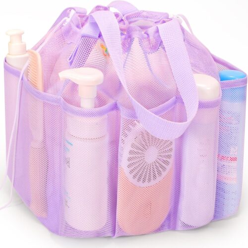 1 Mesh Shower Caddy Portable with Drawstring, Dorm Room Essentials for College Students Girl & Boy, Larger Shower Bag for Camping,Swimming,Gym,Travel,Bathroom - Purple