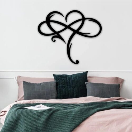 5 Infinity Heart Wall Decor, Unique Infinity Heart Metal Art Wall Decor Love Sign Steel Wall Plaques Bedroom Ornaments for Home Wedding Decor, Room Living Room Decoration (Black, 15.7x14inch)