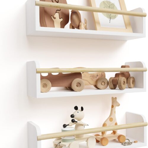 710NJoGXfKL._AC_SL1500_ Decorative Nursery Bookshelves for Kids - Set of 3 Easy to Install Floating Shelves for Wall Mount - Beautiful Hanging Organizer Furniture for Your Baby Boy or Girl's Bedroom and Play Room Decor