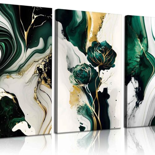 71dFAdjLs5L._AC_SL1500_ 3Pcs Framed Emerald Green Wall Art, Modern Green and Gold Abstract Marble Canvas Wall Art Paintings Prints Posters Wall Decor Pictures for Living Room Bedroom Office Home Decoration, Ready to Hang