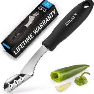 Jalapeno Corer Tool - 430 Stainless Steel Pepper Corer Seed Remover Tool - 2-In-1 Serrated Edge and Seed Remover - Easy Coring and Cleaning for Efficient Cooking and Grilling