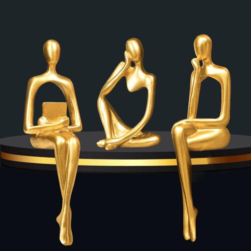 71znPeMaz8L._AC_SL1500_ Gold Home Decor Large Thinker Statue Accents, Set of 3 Thinker Sculptures Office Decor Modern Abstract Resin Decoration on Shelf Table Desk for Living Room Office Bedroom
