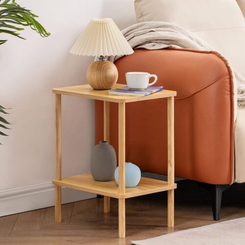 81dkxzWPGRL._AC_SL1500_ 2 Tier End Table, Boho Side Table with Storage Shelf, Nightstand Bedside Table for Small Spaces, Bedroom, Living Room, Entryway, Farmhouse, Easy Assembly, Natural
