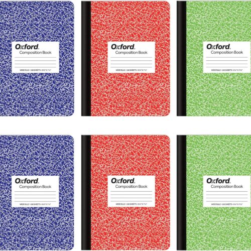 91mgAAmgwJL._AC_SL1500_ Notebook 6 Pack, School Supplies, Notebooks for School, Wide Ruled Paper. 9-3/4 x 7-1/2 Inches, 100 Sheets, Assorted Marble Covers, 2 Each: Blue, Green, Red