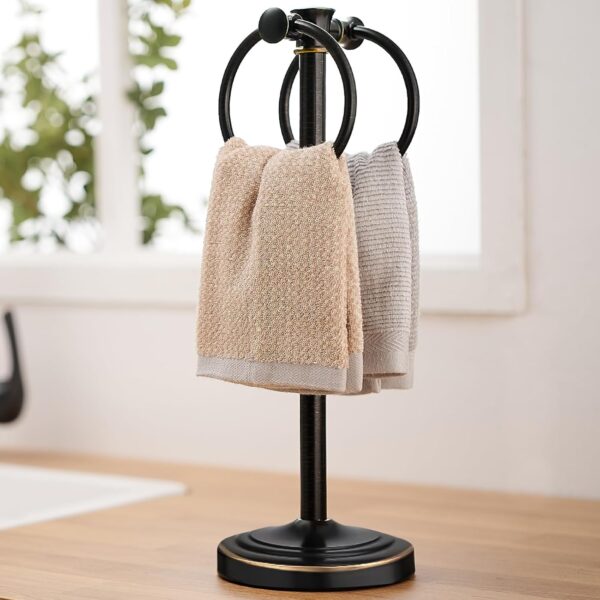 17 Inch Oil Rubbed Bronze Stainless Steel Free Standing Towel Rack Bar, Double Stand Towel Ring Hand Towel Holder Hanger, Towel Hardware for Bathroom Vanity Kitchen Countertops 1