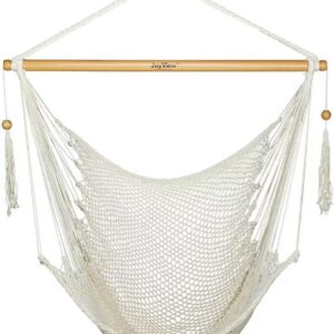 Hammock Chair with Spreader Bar Caribbean Hammock Swing Chair 300 LBS Weight Capacity XL Rope Hanging Chair for Outdoor Indoor Garden Yard - Natural White