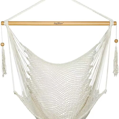 Hammock Chair with Spreader Bar Caribbean Hammock Swing Chair 300 LBS Weight Capacity XL Rope Hanging Chair for Outdoor Indoor Garden Yard - Natural White