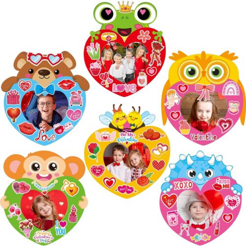 1 30 Pack Valentine's Day Photo Frame Craft Kits for Kids Valentine Heart Picture Frame Craft Classroom Party Activity Valentines Day Decoration
