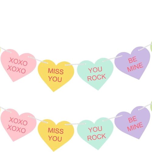 Valentines Conversation Hearts Candy Banner No DIY Valentines Day Heart Garland with 16Pcs Heart, 2Pack Pre-Strung Valentines Garland Heart Banner for Valentine's Day Heart Decorations (Multicolor)