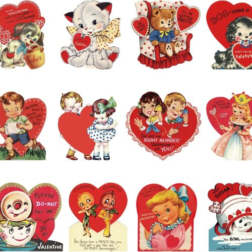 1 48PCS Vintage Valentine's Day Cutout, Retro Valentine's Day Heart Cutout Bulletin Board Decorations for Love Holiday Party Decor Couple's Wedding Party Supplies School Classroom Anniversary
