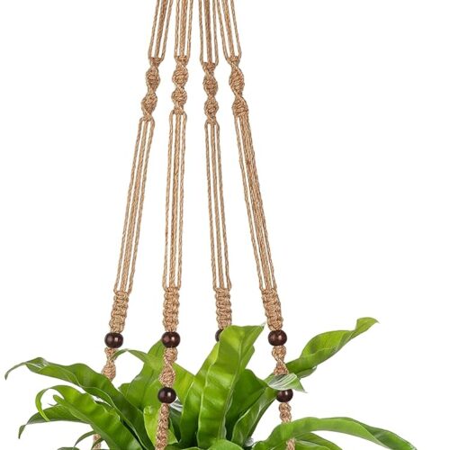1 43 Inch Macrame Plant Hanger Large for up to 12 Inch Pot Extra Long Hanging Plant Holder No Tassels Hanging Planter Basket with Wood Beads for Indoor Outdoor Home Decor, Brown