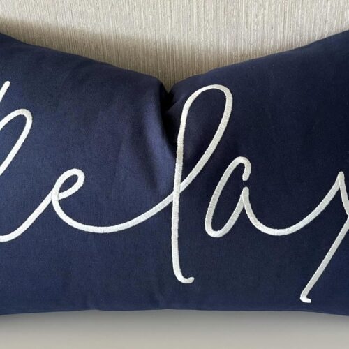 1 12x20 Relax Lumbar Pillow Cover - Embroidered Statement Throw Cushion Case - Decorative Pillow for Lounge, Bedroom, Cozy Sitting Area - Peaceful Home Decor - Navy
