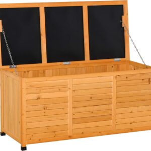 75 Gallon Wooden Deck Box, Outdoor Storage Container with Aerating Gap & Weather-Fighting Finish, Yellow