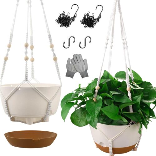 10 Inch Hanging Planters for Indoor Plants,Set of 2 Hanging Pots for Plants with Self-Watering, Outdoor Hanging Plant Pot with Drainage and 2 Kinds of Hanging Baskets Hangers for Home Decor and Garden