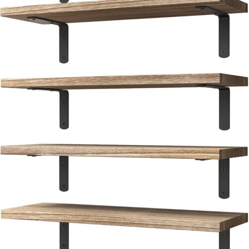 1 Wood Floating Shelves Set of 6, Shelves for Wall Decor, Farmhouse Shelf for Bedroom, Bathroom Storage Shelves, Book Shelves for Living Room - Rustic Brown
