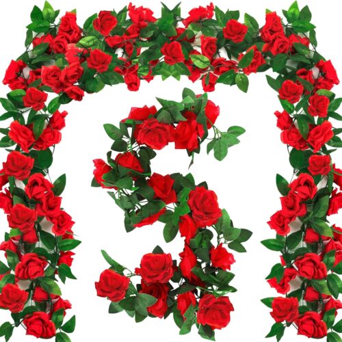 1 Derby Decorations, 14.8FT Roses Kentucky Derby Party Supplies Fake Flowers Plants, Kentucky Derby Roses Artificial Flower Hanging Rose Home Party Garden Craft Art Photo Backdrop Decorations