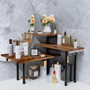 Kitchen Counter Shelf Organizer, 3 Tier Corner Shelf Bathroom Countertop Organizer with Hooks, Space Saving Makeup Spice Rack Corner Plant Shelf