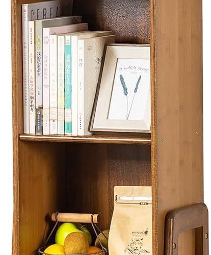 Modern End Table, Natural Bamboo Nightstand with 3 Tier Storage, Open Shelf Side Table for Bedroom, Living Room, Walnut, Large