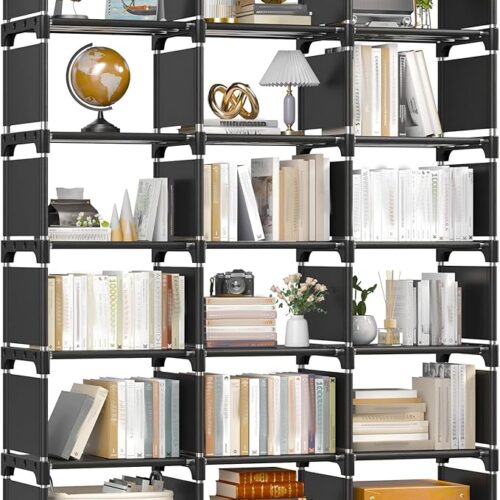 Book Shelf, 18 Cube Storage Organizer, DIY Tall Bookcases for Bedroom, Office, Living Room, Closet, 11.81" D x 47.21" W x 70.91" H, Black