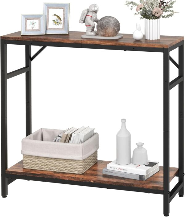 Narrow Console Table, Small Entryway Table with 2 Support Bar, 2 Tier Sofa Table, 29.5" Thin Couch Table, Display Table, Side Table for Living Room, Hallway, Bedroom, Rustic Brown 1