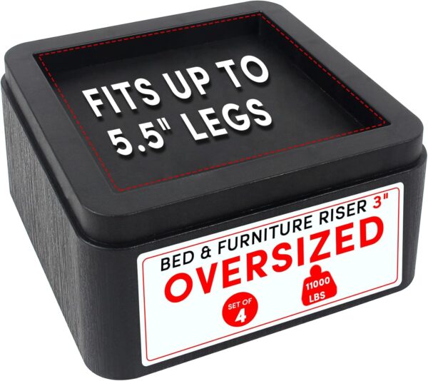 Oversized Bed Risers Heavy Duty Stackable 4 Pack, Furniture Risers for Sofas 3 Inch or 6 Inch Supports Up to 11000 Lbs, Square Bed Raising Blocks Fits 5.5 Inch Wide Desk or Couch (Black) 1