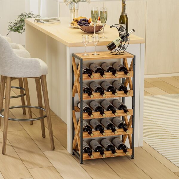 20 Bottle Wine Rack Freestanding Floor with Wood Top,Wobble-Free 5 Tier Wine Display Storage Stand Shelf,Stackable Modular Wine Bottle Holder Rack for Kitchen,Cellar,Living Room 1