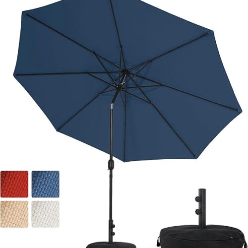 5-Year-Non-Fading 10FT Patio Umbrella with Sand Bag Base, Outdoor Umbrella with Tilt and Crank
