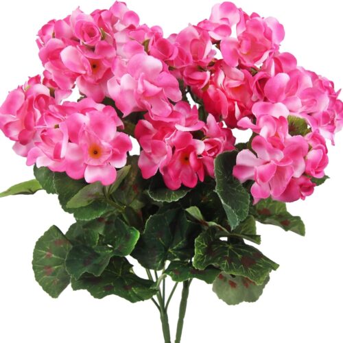 2 Pcs Artificial Geraniums Outdoor Silk Flowers Pink Artificial Geranium Bush Faux Flowers Geraniums for Floral Home Decor Indoor Garden Patio Grave Cemetary Vase Table Centerpiece