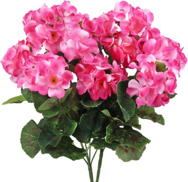 2 Pcs Artificial Geraniums Outdoor Silk Flowers Pink Artificial Geranium Bush Faux Flowers Geraniums for Floral Home Decor Indoor Garden Patio Grave Cemetary Vase Table Centerpiece 1