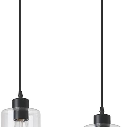 Modern Black Farmhouse Clear Glass Cylinder Pendant Light Fixture,Island Lights for Kitchen,Mini Pendant Lighting for Kitchen Island Decor - 4.75 Inch Shade 58 Inch Cord (Black 2 Pack)