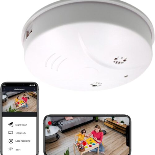 1 Hidden Camera Smoke Detector, 1080P HD WiFi Mini Camera, Hidden Security Cam with Real Time Monitor Night Vision Motion Detection for Home Office Nanny Cams