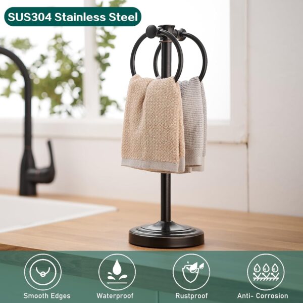 17 Inch Oil Rubbed Bronze Stainless Steel Free Standing Towel Rack Bar, Double Stand Towel Ring Hand Towel Holder Hanger, Towel Hardware for Bathroom Vanity Kitchen Countertops 5