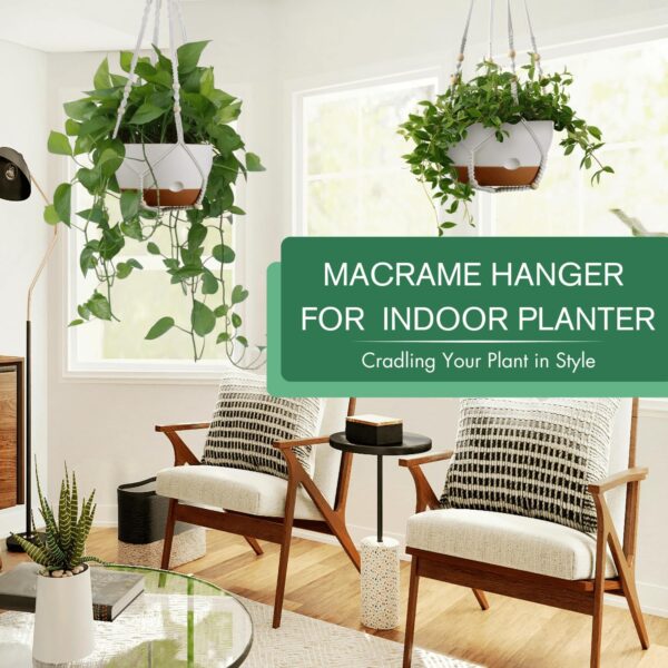 Set of 2-10 Inch Hanging Planters for Indoor Plants with Self-Watering Includes Hanging Pots for Plants, Outdoor Hanging Plant Pot with Drainage, and 2 Types of Hanging Baskets Hangers (White, 10inch) 5