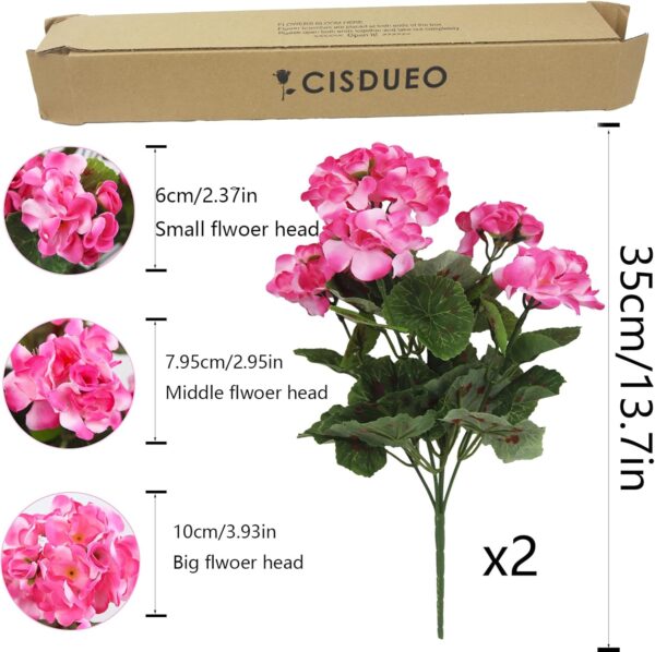 2 Pcs Artificial Geraniums Outdoor Silk Flowers Pink Artificial Geranium Bush Faux Flowers Geraniums for Floral Home Decor Indoor Garden Patio Grave Cemetary Vase Table Centerpiece 5
