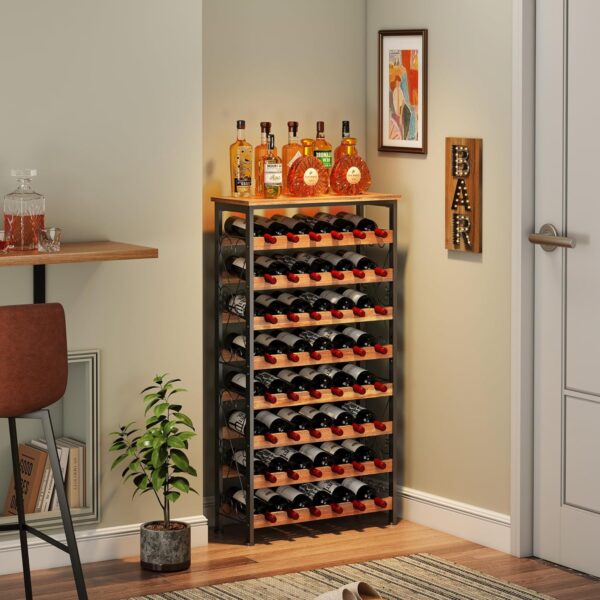 48 Bottles Wine Rack Freestanding Floor with Wood Top, 8 Tier Wine Bottle Holder, Wine Storage for Kitchen Pantry, Tall Wine Bar Stand Shelf Display 25.2''L X 10.7''W X 47.2''H 5