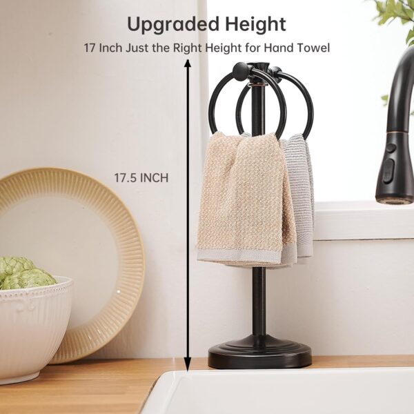 17 Inch Oil Rubbed Bronze Stainless Steel Free Standing Towel Rack Bar, Double Stand Towel Ring Hand Towel Holder Hanger, Towel Hardware for Bathroom Vanity Kitchen Countertops 4