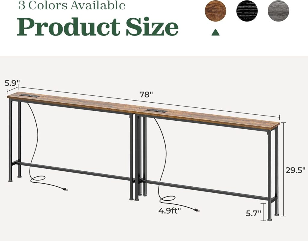 Slim Console Table With Outlet | Set Of 2 | Green Home Shoppe