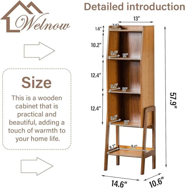 Modern End Table, Natural Bamboo Nightstand with 3 Tier Storage, Open Shelf Side Table for Bedroom, Living Room, Walnut, Large 4